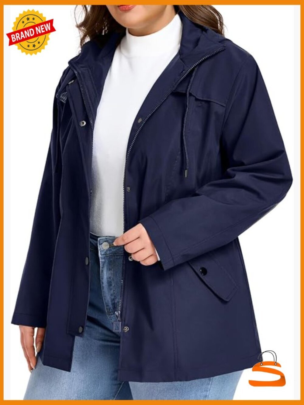 Plus Size Waterproof Rain Jacket with Hood Lightweight Windbreaker